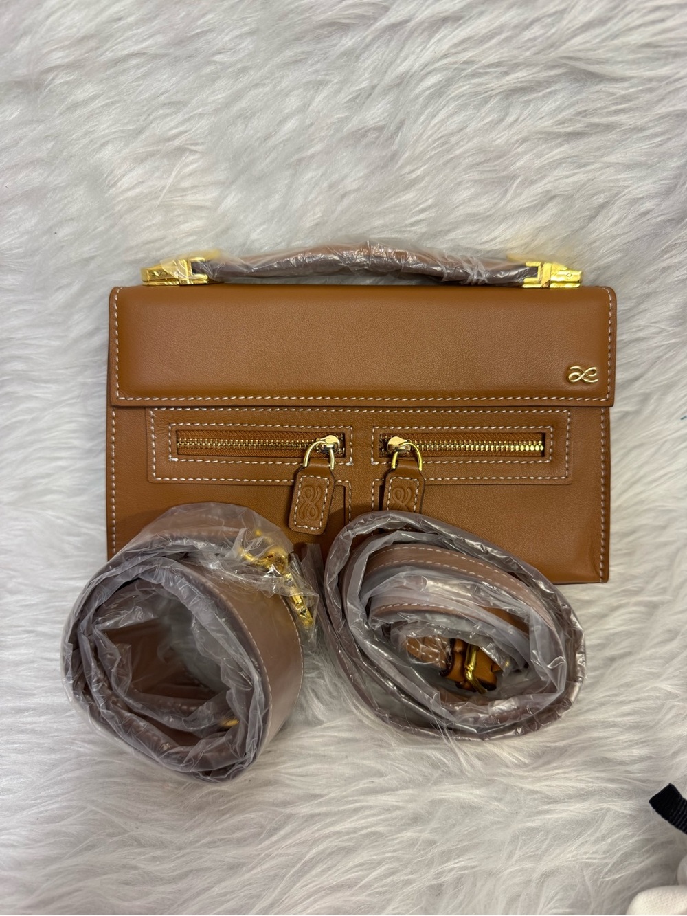 Women's Tan Leather Top-Handle Crossbody Bag by House of Little Bunny